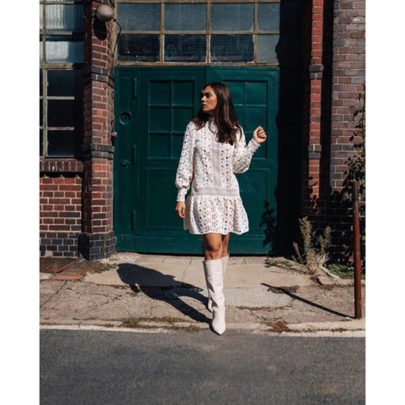 NWT H&M Openwork Lace Dress Creme Dress XS - Picture 6 of 16